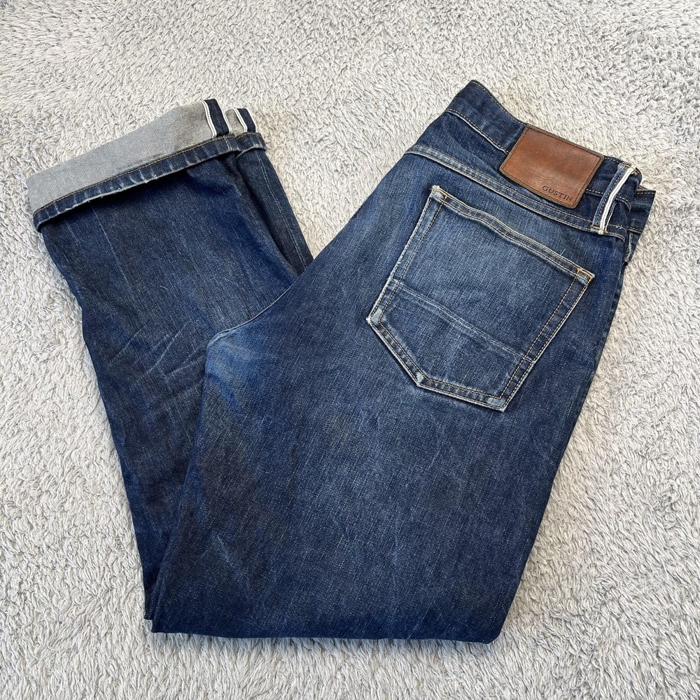 Gustin Selvedge Jeans 35 Blue California Straight Raw Denim Made USA Workwear